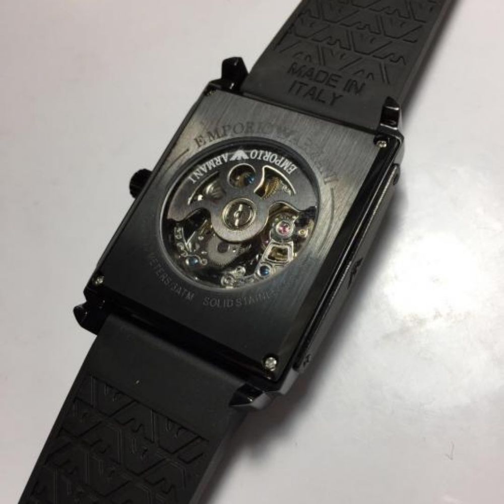 Emporio Armani Meccanico Black Rectangular Dial Silicone Strap Automatic Watch - Picture 7 of 15